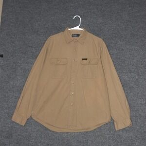 Polo Ralph Lauren Shirt Mens L Tan Long Sleeve Button Up Work Utility Pockets